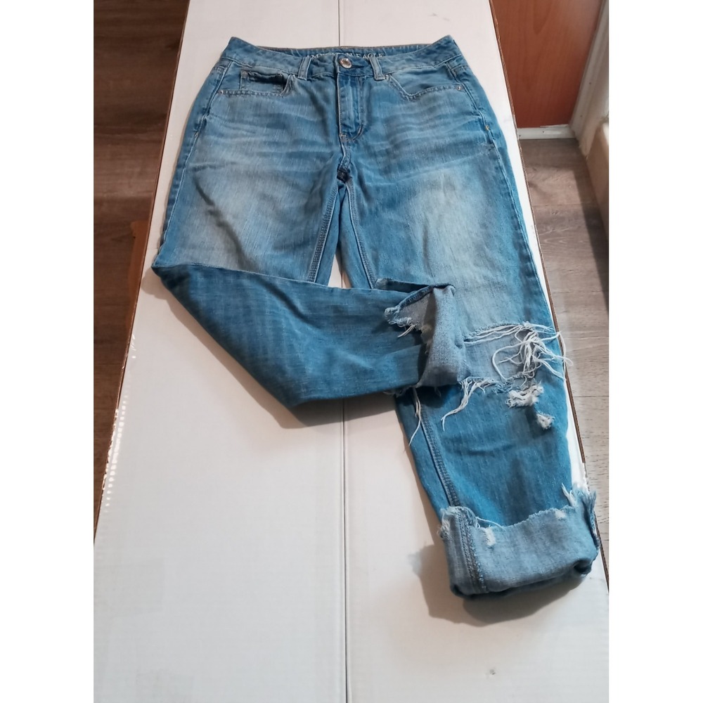 American Eagle High Rise Tomgirl Ripped Blown Out Jeans Size 0. 26X25 Grunge Y2K - Picture 4 of 16